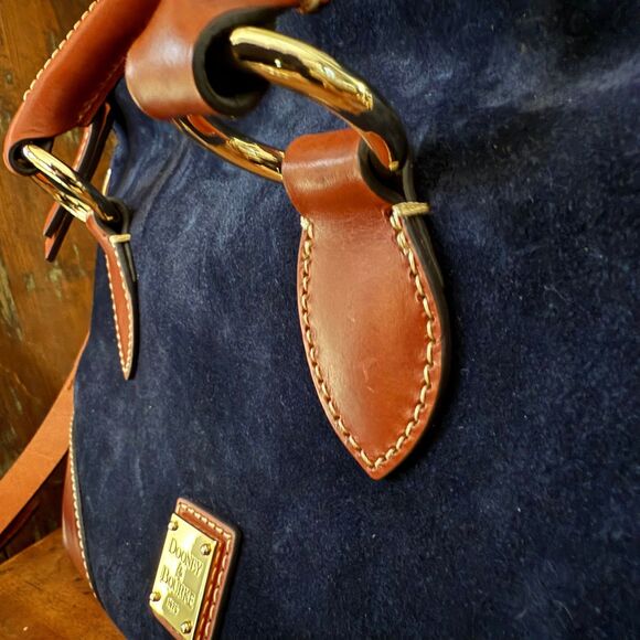 Dooney & Bourke Florentine Leather Suede Satchel Navy Cognac Crossbody Bag - Picture 10 of 15